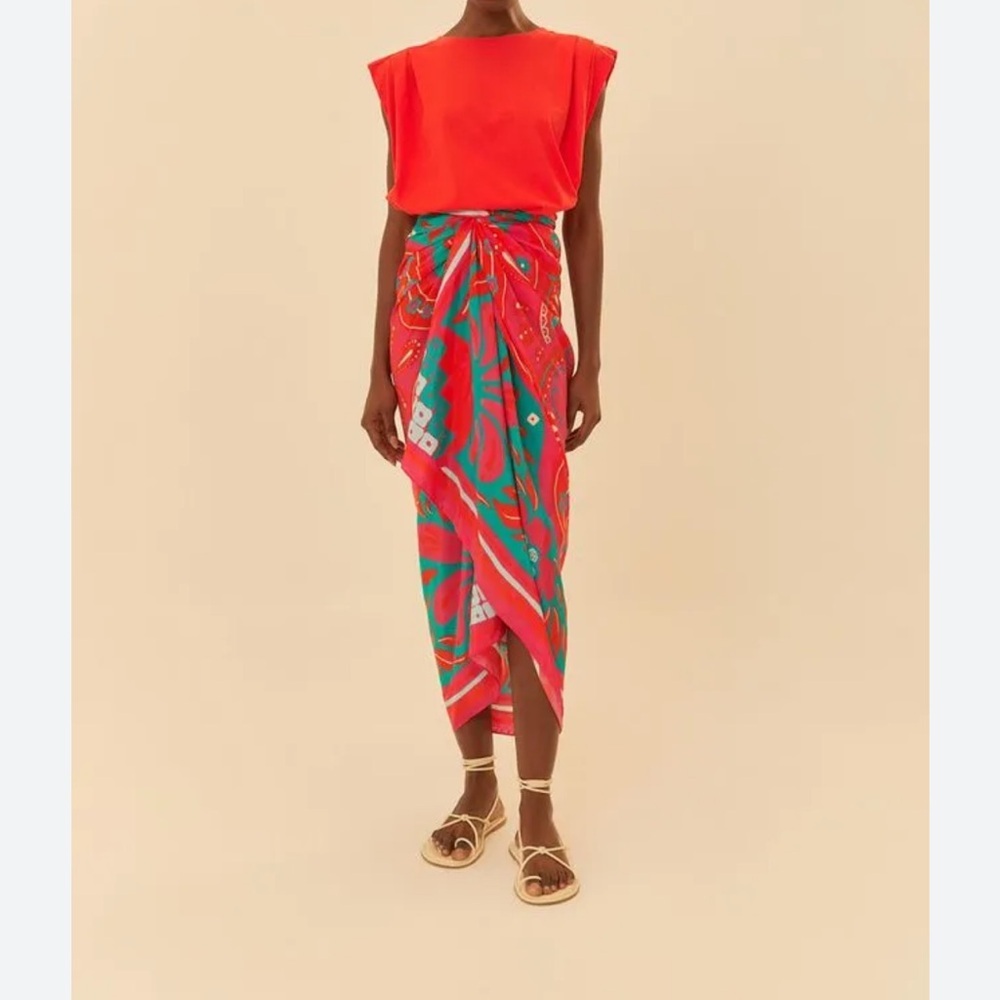 FARM Rio Red and Green Swim Sarong